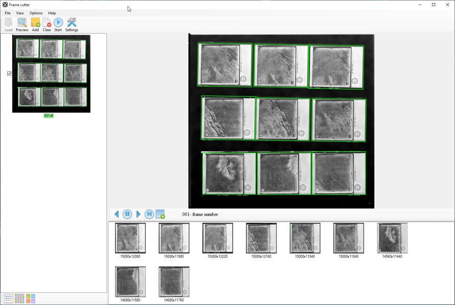Frame Cutter interface
